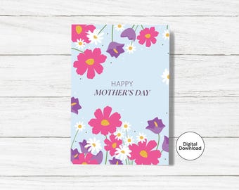 Beautiful Printable Mother&#39;s Day Card with Field Flowers | Instant Download | PNG PDF JPG