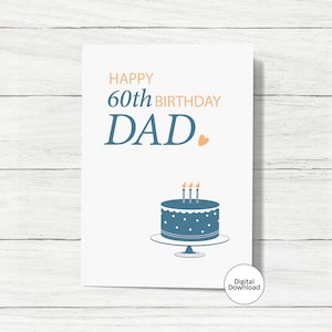 Biglietto di auguri stampabile per il 60° compleanno di papà - Biglietto digitale per il 60° compleanno - Download immediato - Design semplice - Biglietto per il 60° compleanno - PDF