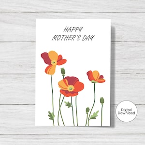 Tarjeta imprimible para el Día de la Madre con flores de amapola / Descarga instantánea / PNG PDF JPG / Flores sencillas