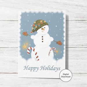 Biglietto di auguri di Natale - Biglietto di auguri con pupazzo di neve carino - Biglietto stampabile - Download immediato - Digitale - PDF - Stile vintage