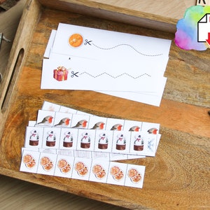 Schneideaktivität Kindergarten Winter/Weihnachten, Montessori, praktische Schere, Schneiden lernen, Drucken, Streifen schneiden für Kleinkinder