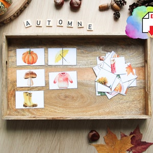 Puzzle de symétrie automne enfant, cartes assorties, Activité Montessori, Jeu d'association, discrimination visuelle, activité préscolaire