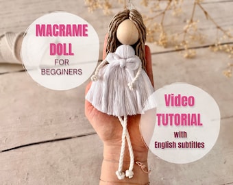 macrame doll for begginers, video tutorial macrame doll, step by step video instruction, macrame doll pendant DIY, macrame doll pattern