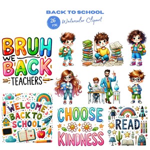 Watercolor Back to School Clipart PNG - Hand-drawn School Supplies for ...
