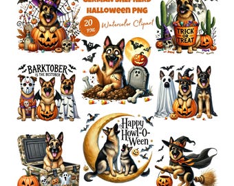 German Shepherd Halloween PNG, Vintage Halloween Sublimation, Cute Dog Costume Halloween PNG, Trick or Treat Spooky Fall Watercolor Clipart