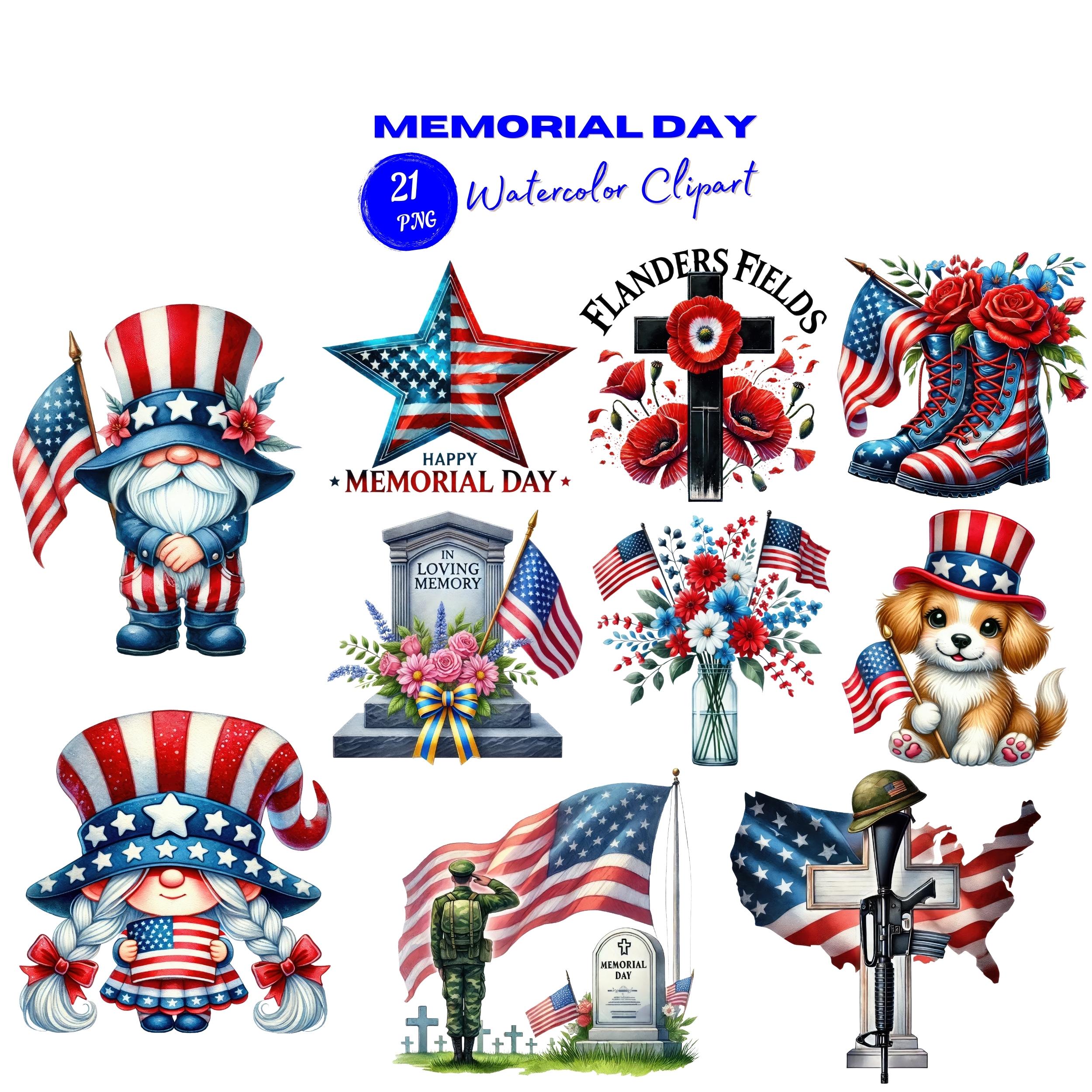 Watercolor Memorial Day PNG Clipart. Patriotic American Flag Red White ...