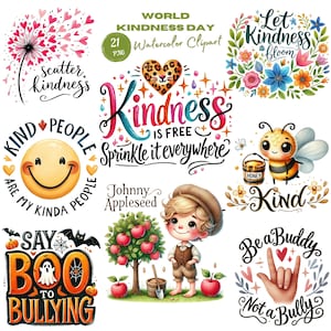 Clipart PNG del Día de la Amabilidad en acuarela. Citas inspiradoras, vibras positivas y diseños de caridad. Archivo de ilustraciones de Sea amable para el Día Mundial de la Amabilidad.