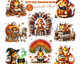 Automne Dragon livre PNG, Clipart dragon citrouille endormie, livre mignon dragon Halloween automne sublimation, chemise de lecture livre livresque, aquarelle