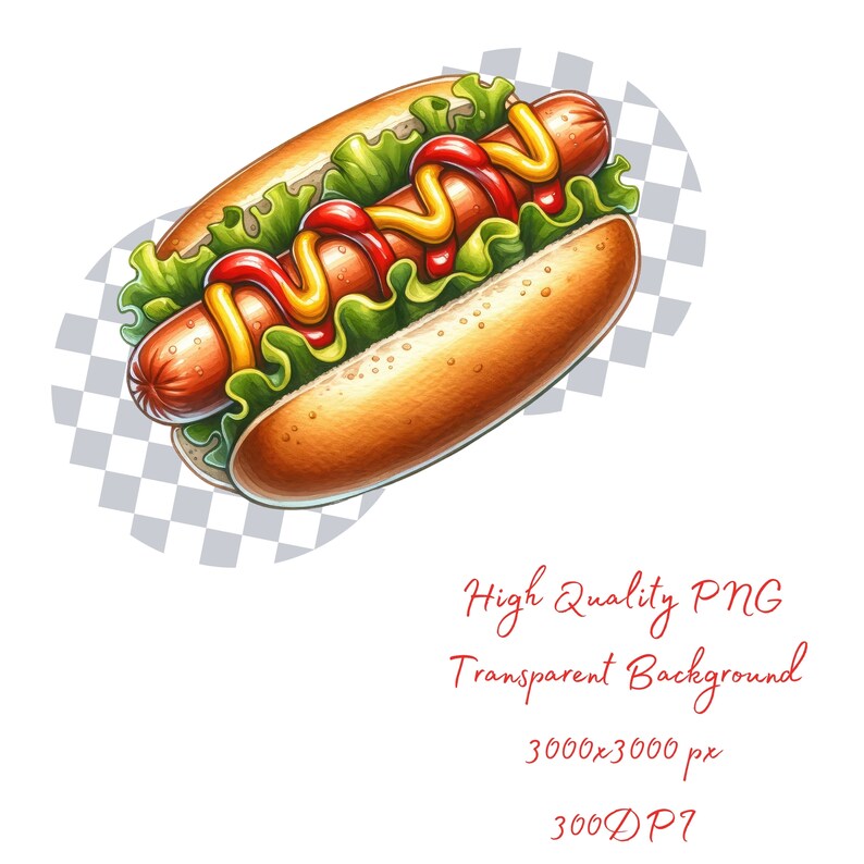 May include: A hot dog with mustard and ketchup on a bun with lettuce. The hot dog is on a checkered background.