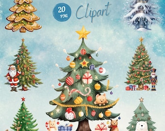 Capture art essence of winter with watercolor Christmas tree clipart. A festive illustration PNG digital download to holiday print projects.