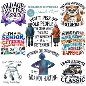 Clipart Senior Citizen Akwarela na Narodowy Dzień Seniora. Idealne na uroczystości. Idealne na wydarzenia dla seniorów Piękne ilustracje