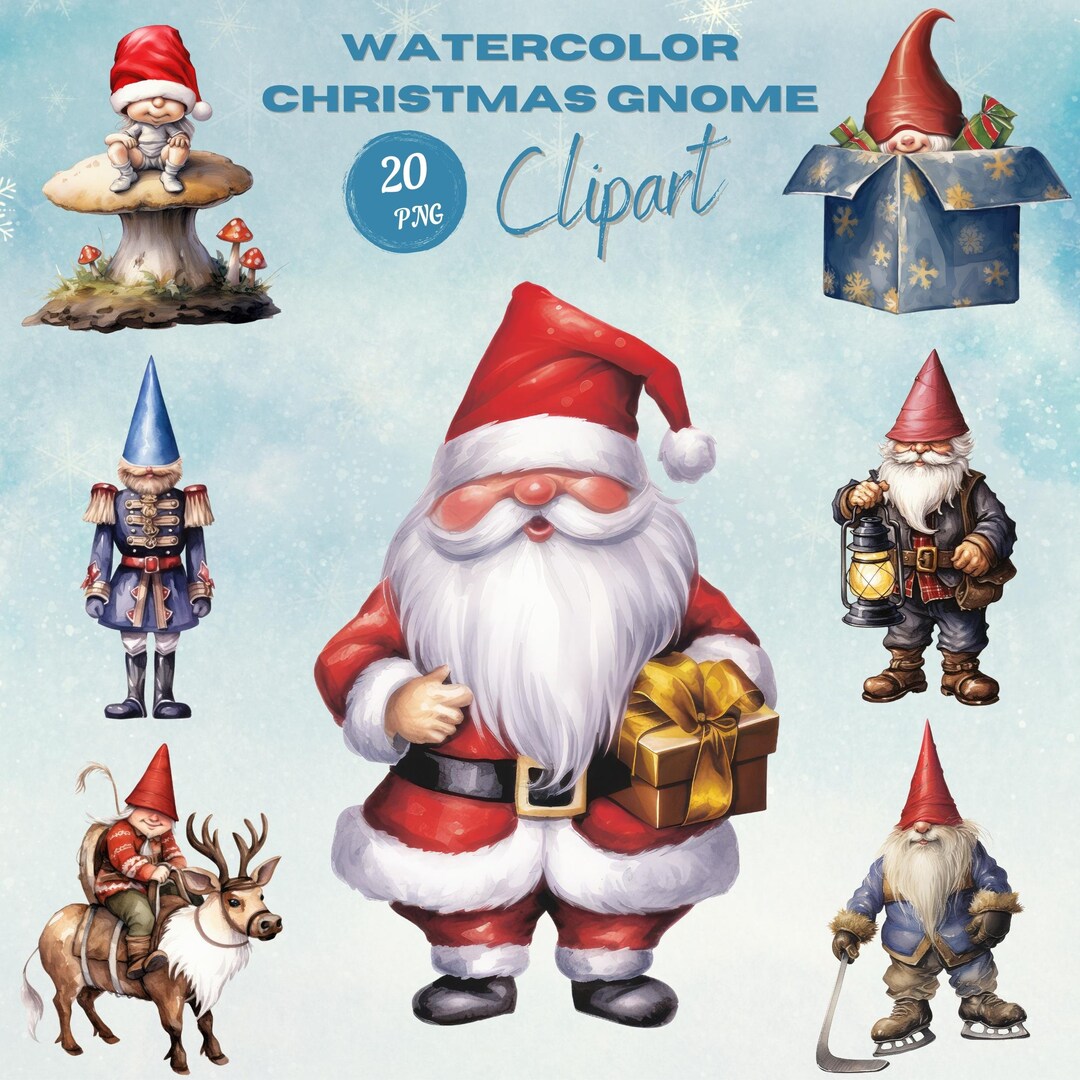 Watercolor Christmas Gnomes Clipart, Xmas Gnome Illustrations, Painted ...