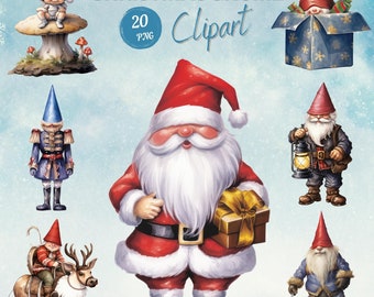 Watercolor Christmas Gnomes Clipart, Xmas Gnome Illustrations, Painted Gnome Clipart, Gnome Winter Clipart PNG, Christmas Gnome Graphics
