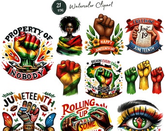 Happy Juneteenth. Banner With A Young Dark-Skinned Woman With Black Curly Hair In A Dress Holds A Wine Glass In Her Hand African American National Independence Day Flat Illustration On Green Vector