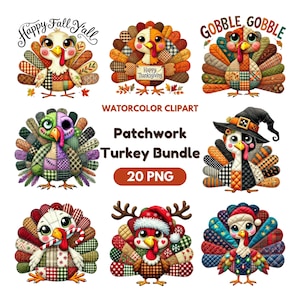 Lapptäcke med kalkon PNG, sublimering för hösttäcke för Thanksgiving, grafisk t-shirt med lapptäcke för kalkon, söt akvarell Halloween-julkuddmönster