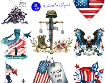 Watercolor Memorial Day. Watercolor 4th of July Clipart. USA Independence Day Patriotic Decor. Veteran Tribute and American Holiday Graphics