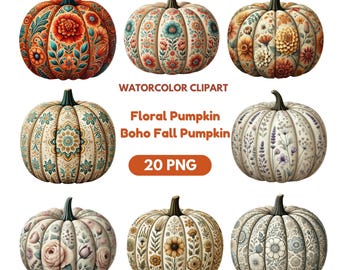 Floral Pumpkin Png Boho Fall Pumpkin, Coquette Fall Shirt Sublimation, Preppy Pumpkin Spice Png, Vintage Autumn Design, Watercolor Clipart