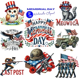 Clipart aquarelle Memorial Day PNG. Drapeau américain patriotique Art militaire rouge blanc bleu. Parfait pour rendre hommage aux anciens combattants en mai et le 4 juillet