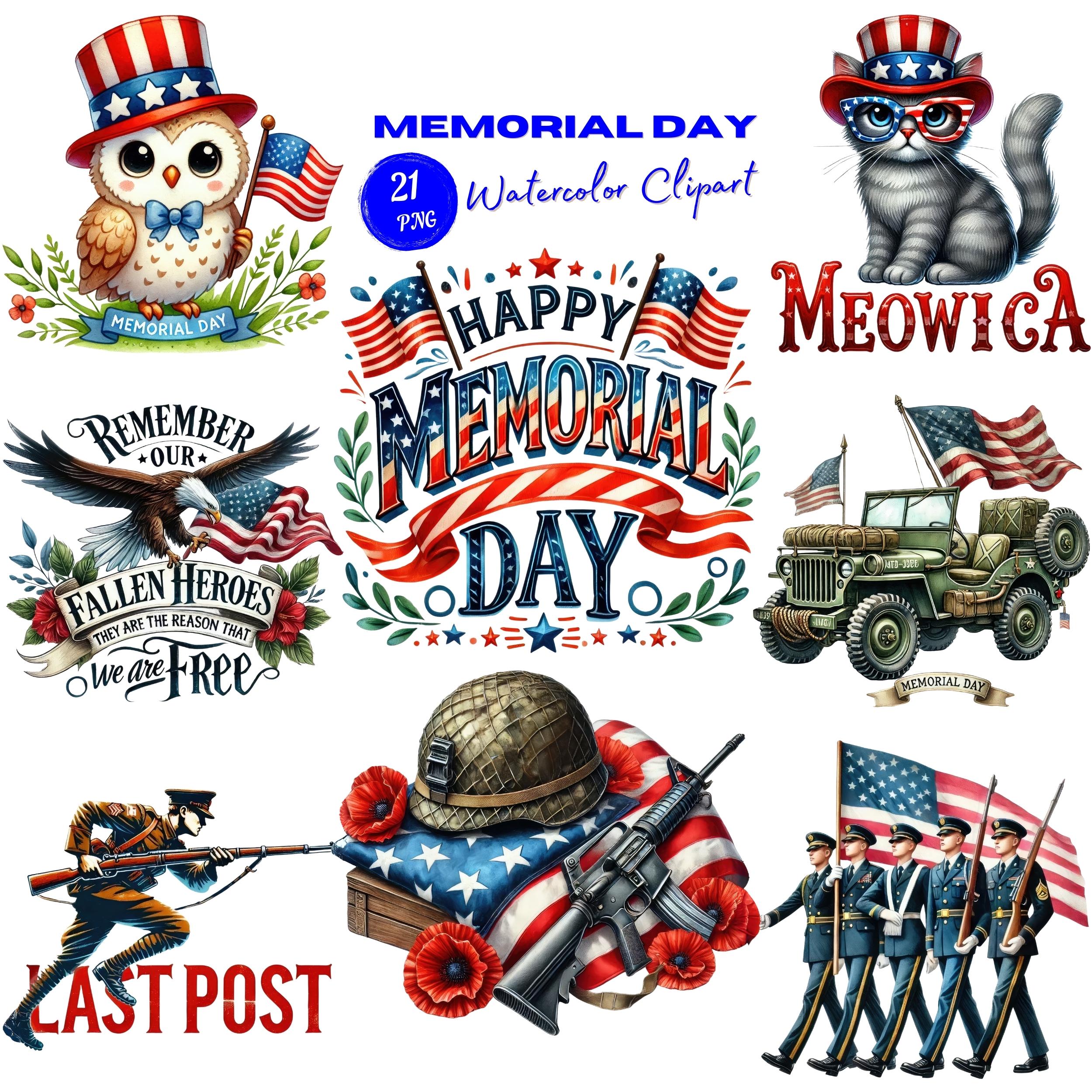 Watercolor Memorial Day PNG Clipart. Patriotic American Flag Red White ...