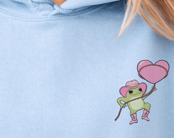 Embroidered Cute Frog Hoodie Cottage Core Clothes Womensclothing Cutecore Preppy Stuff Kawaii Clothes Frog Sweater Frog Hoodie