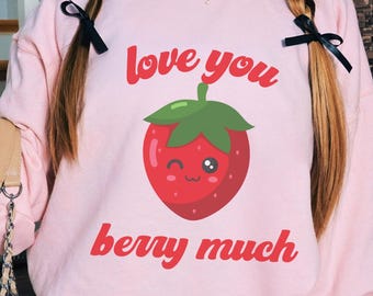 Sudadera de fresa kawaii, camiseta retro de fresa, te amo, ropa coqueta, ropa kawaii, sudadera de fresa, sudadera de fruta kawaii
