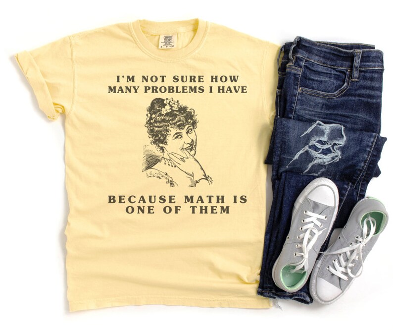 Comfort Colors oversized tee shirt in banana (light yellow) with girl math graphic on front