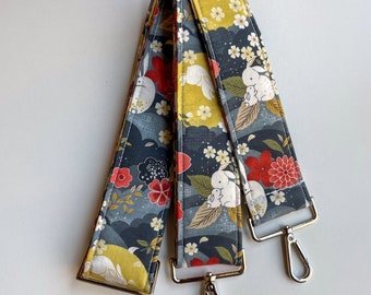 Purse strap | Laptop Bag Strap | Bunnies, Flowers and Moon Bag Strap | Padded Adjustable Comfortable Strap | Banjo Strap | Gift for Mom