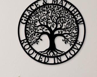 Custom Tree of Life Metal Wall Art, Personalized Family Name Sign, Decorative Home Gift
