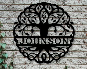 Aangepaste metalen muurkunst stamboom, gepersonaliseerd bord met levensboom, woondecoratiecadeau