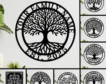 Personalized Tree of Life -  Metal Initial Tree Decor - 11th Anniversary Gift - Steel Anniversary - Custom Wedding Gift - Family Wall Decor