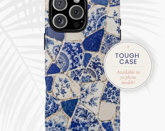 Coque de portable carreau de mosaïque bleue : coque d'art méditerranéen en céramique de Gaudi