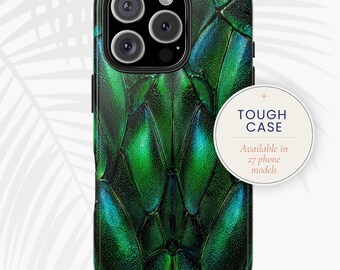 Etui pour portable scarabée émeraude, Coque rigide verte irisée | imprimé et expédié aux États-Unis