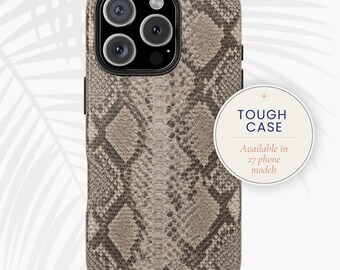 Etui pour portable neutre en peau de serpent, coque résistante à imprimé python taupe | imprimé et expédié aux États-Unis