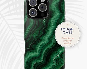 Étui pour portable en malachite, couverture en marbre vert émeraude, étui solide en pierres précieuses vert foncé | imprimé et expédié aux États-Unis