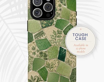Coque pour téléphone en carreaux de mosaïque verte : Coque méditerranéenne en céramique Sage Gaudi | imprimé et expédié aux États-Unis