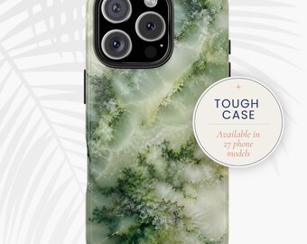 Étui pour portable marbré vert, Étui solide pierre sauge | imprimé et expédié aux États-Unis