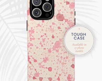 Coque de portable résistante aux éclaboussures d'encre rose pour iPhone, Samsung, Pixel | Art abstrait en céramique | imprimé et expédié aux États-Unis