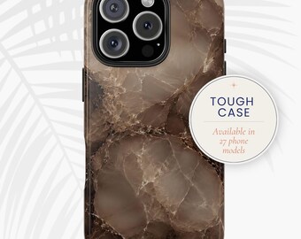 Étui pour portable en marbre marron, Étui solide en quartz fumé | imprimé et expédié aux États-Unis