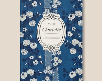 Carnet cartonné personnalisé à fleurs bleues | Carnet de notes personnalisé, papeterie grand-millénaire