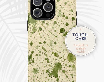 Étui résistant aux éclaboussures vert sauge pour iPhone, Samsung, Pixel | Art abstrait à l'encre | imprimé et expédié aux États-Unis