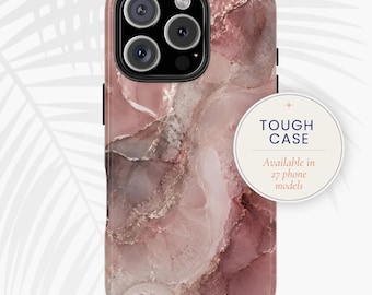 Coque de portable marbrée rose, Coque rigide pierre rose | imprimé et expédié aux États-Unis