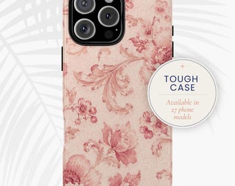 Coque de portable en toile baroque à carreaux floraux : coque en porcelaine pastel vintage pour iPhone, Samsung, Pixel | imprimé et expédié aux États-Unis