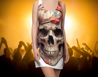 Sugar Magnolia Groove Skull - Women's Cut & Sew Racerback Dress (AOP) - Ai Artist E2D - Skulls Collection