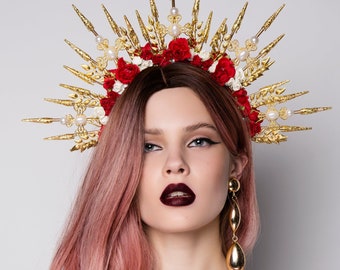 Golden Halo Crown With Flowers
