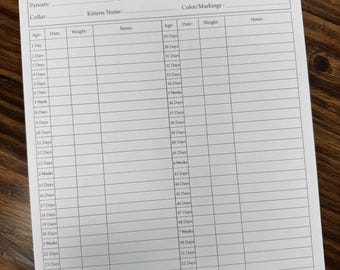 Individual Kitten Chart