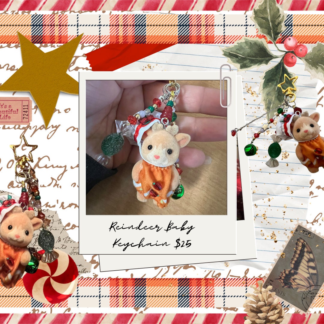 Reindeer Baby Gingerbread Calico Critter Keychain Etsy