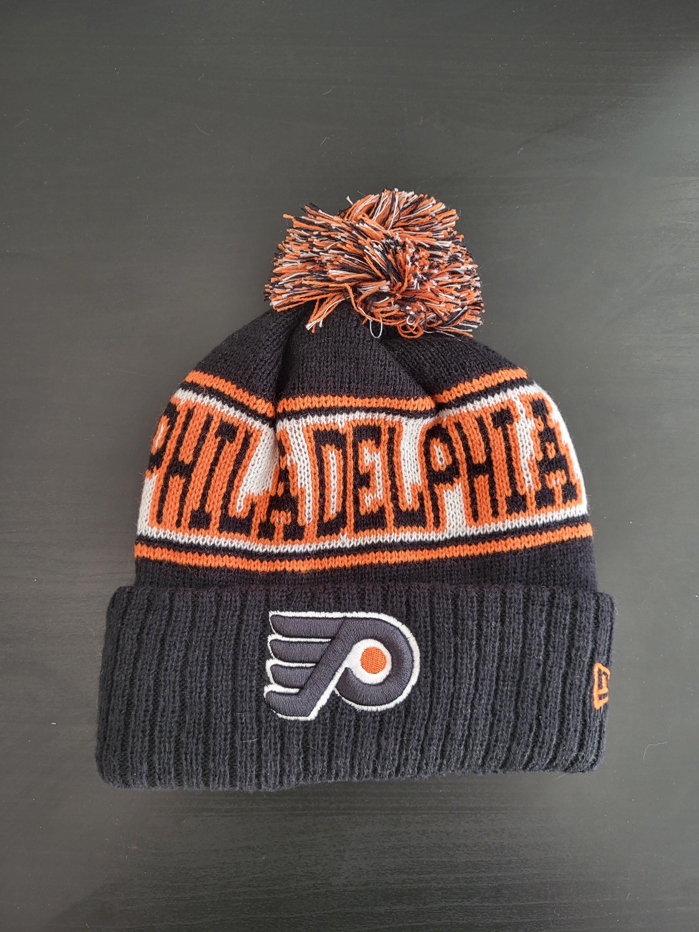 Vintage Philadelphia Flyers Patch Cable Knit Pom Pom Hat Philadelphia Flyers Cuffed Pom Knit Beanie | Desertcart Brunei main image 3