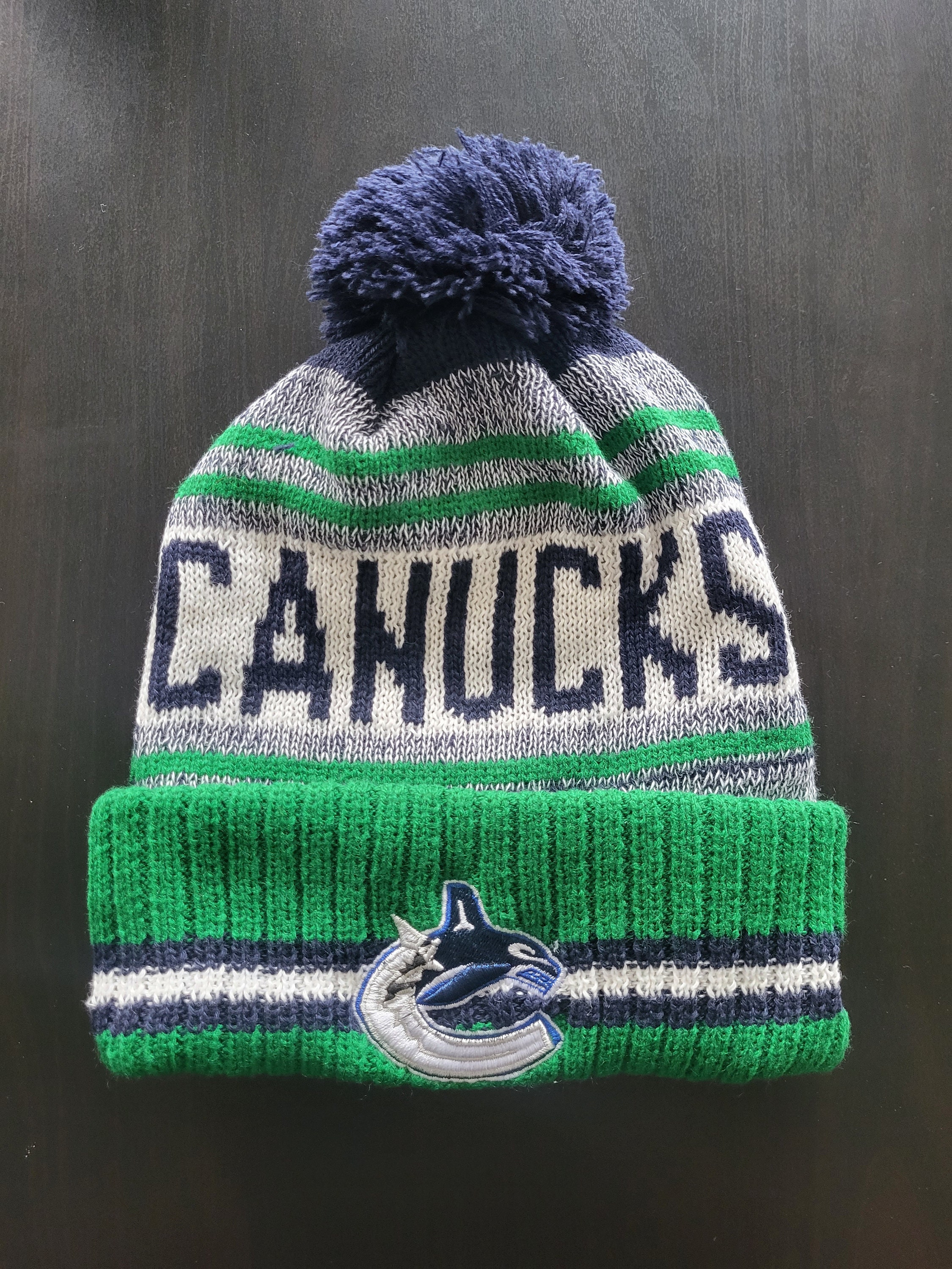 Vancouver Canucks Winter Hockey Beanie Vintage Hat With Fuzzy