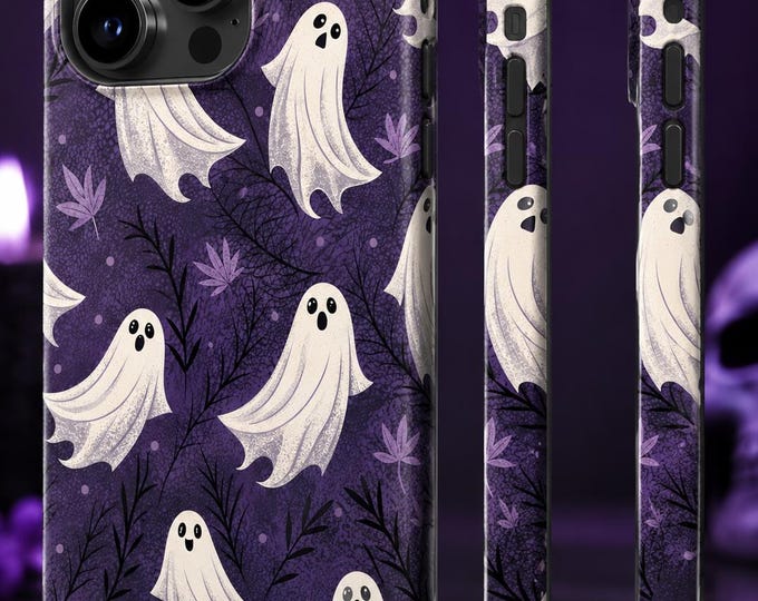 Purple Ghost Pattern Slim Phone Case | Halloween spooky ghosts