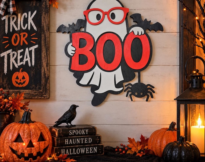 Halloween Ghost Wall Decor 11x11 BOO Sign